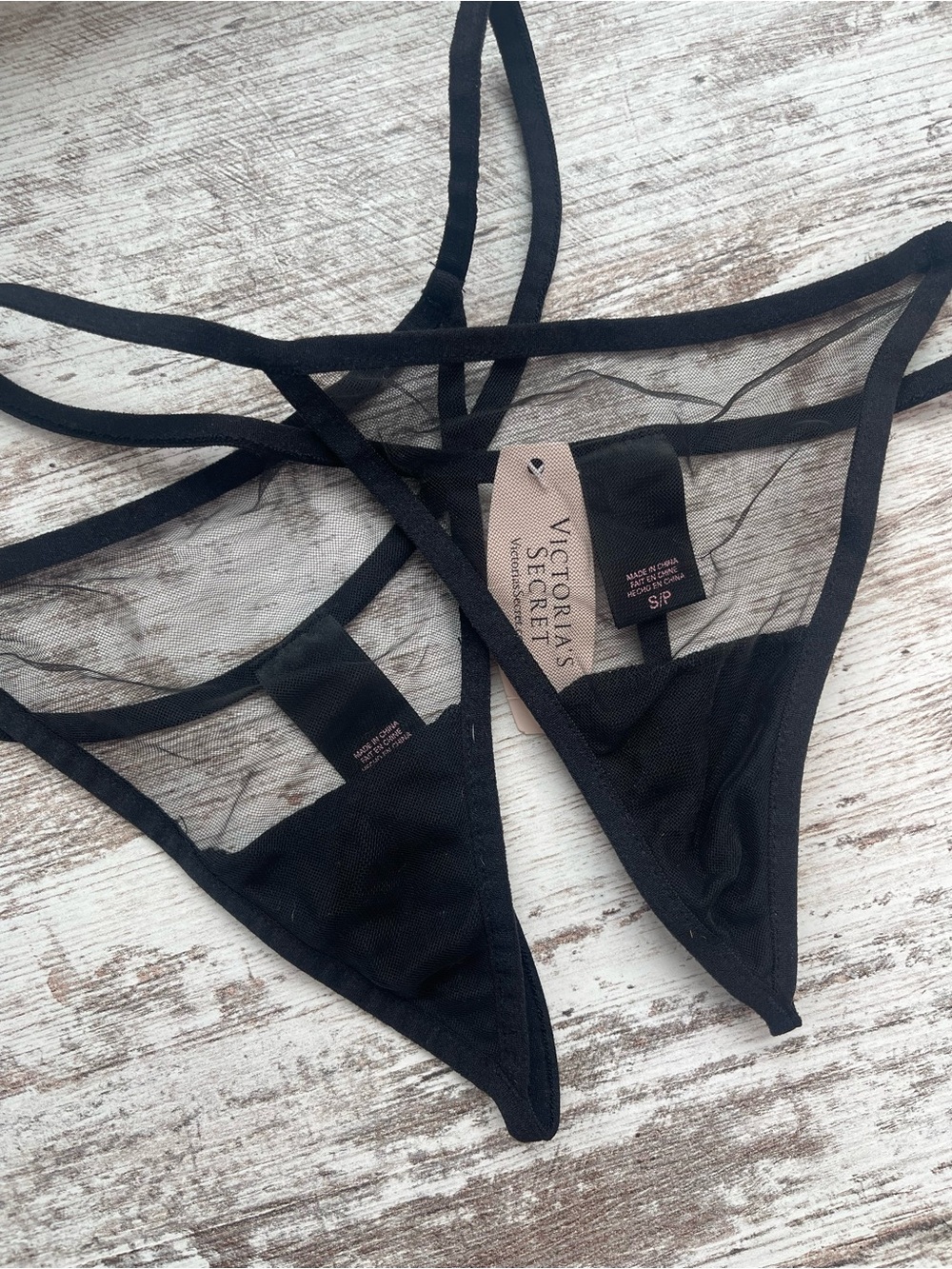 Victoria's Secret Black Sheer Strappy Thong Small